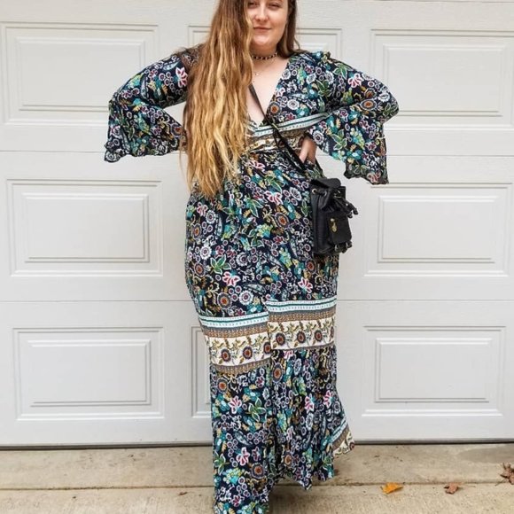 Long sleeve bobo maxi dress, mult colour large - Picture 2 of 3